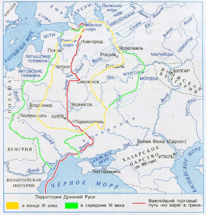 Карта пути из варяг в греки 6 класс