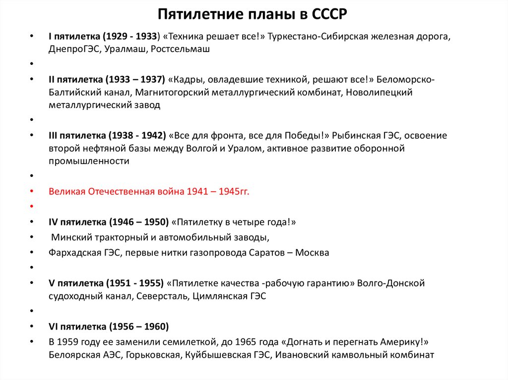 Какие цели ставились в первых пятилетних планах и были ли они достигнуты