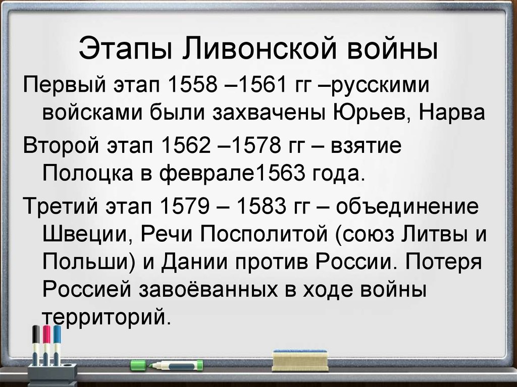 Представьте характеристику ливонской войны по плану 7 класс