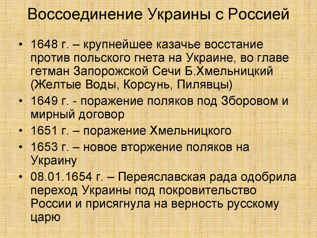 Карта воссоединение украины с россией 1654