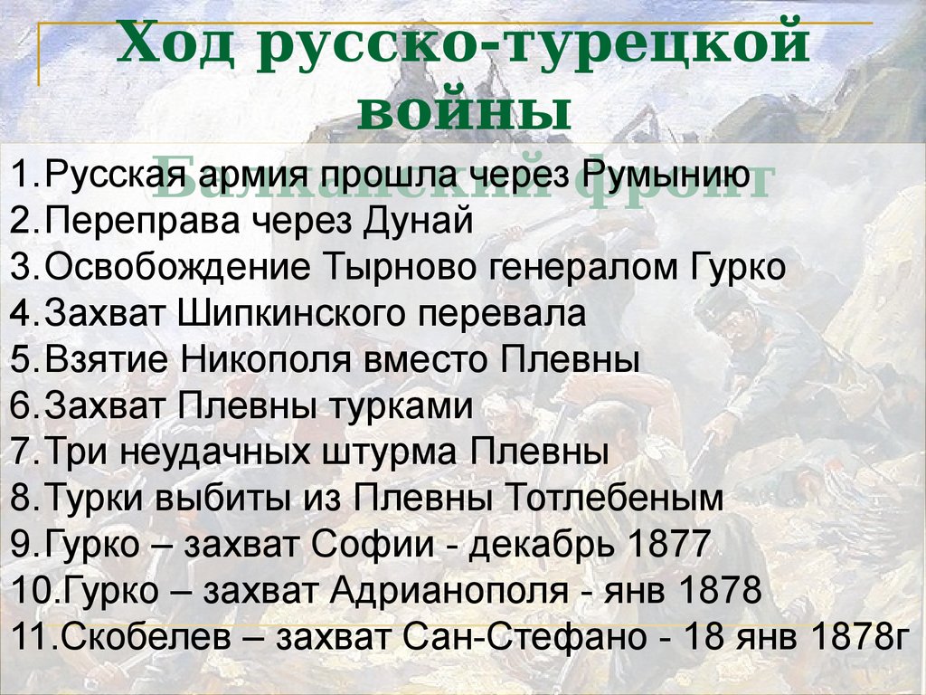 Повод русско турецкой войны 1877 1878: Русско-турецкая война 1877-1878:  кратко о событиях