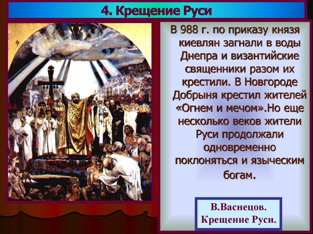 Рассказ по картине в васнецова крещение руси 5 класс