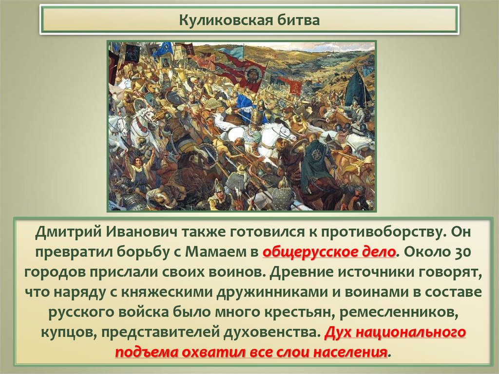 Рассказ о куликовской битве от имени русского или ордынского воина по плану 6 класс