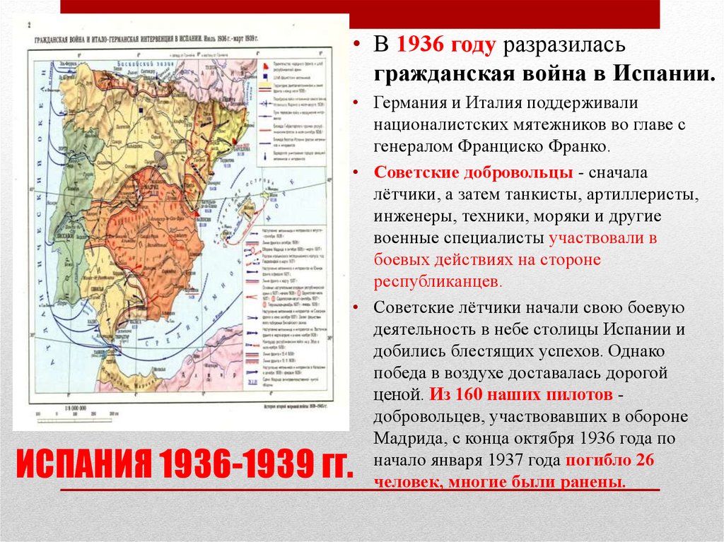 Гражданская война в испании карта