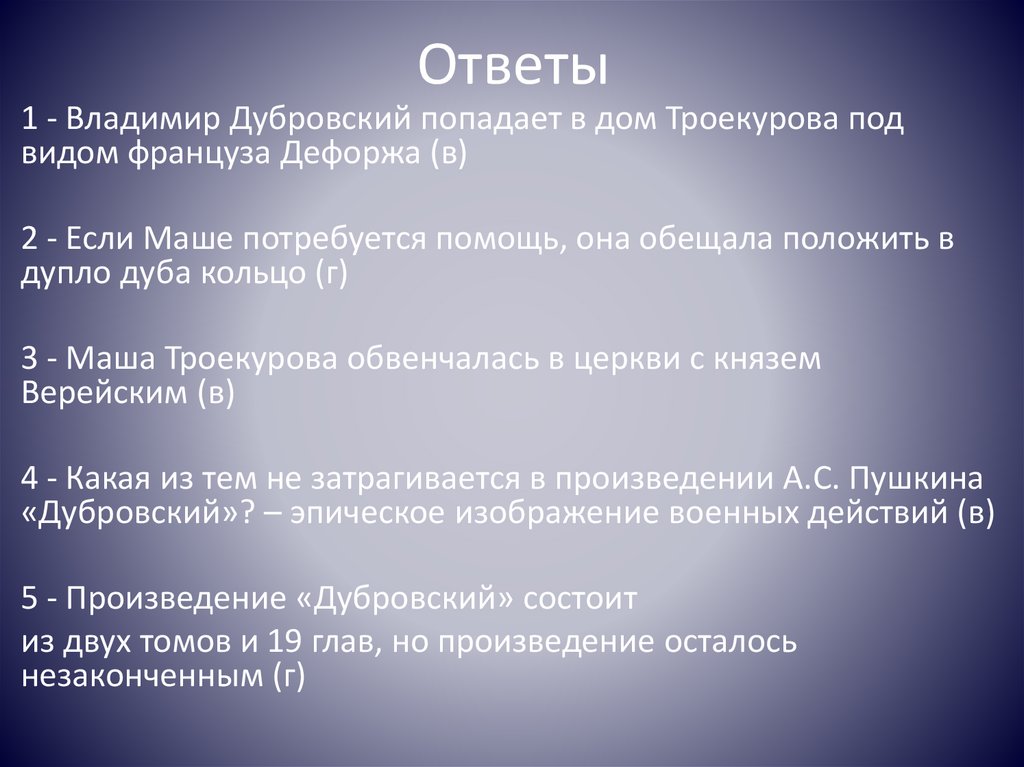 Содержание 16 главы дубровский