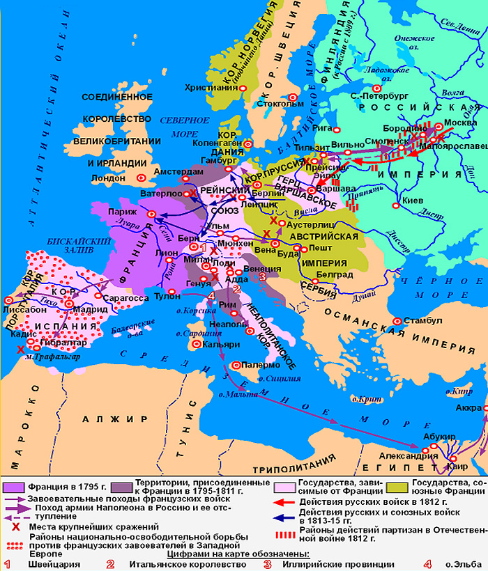 Европа в годы завоевательных войн наполеона карта