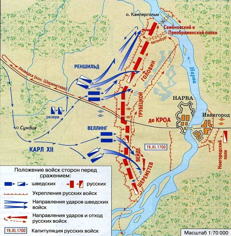 Поражение под нарвой карта