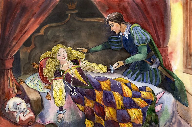 Спящие герои сказок. Иллюстрации к спящей царевне Жуковского.