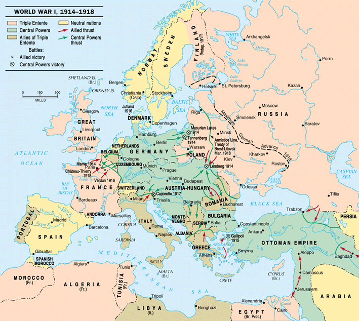 Карта первой мировой войны 1914 1918 карта