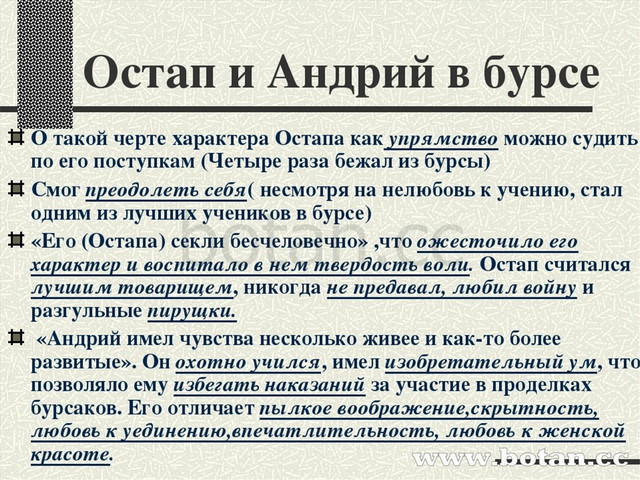 План характеристики литературного героя 7 класс тарас бульба остап и андрей