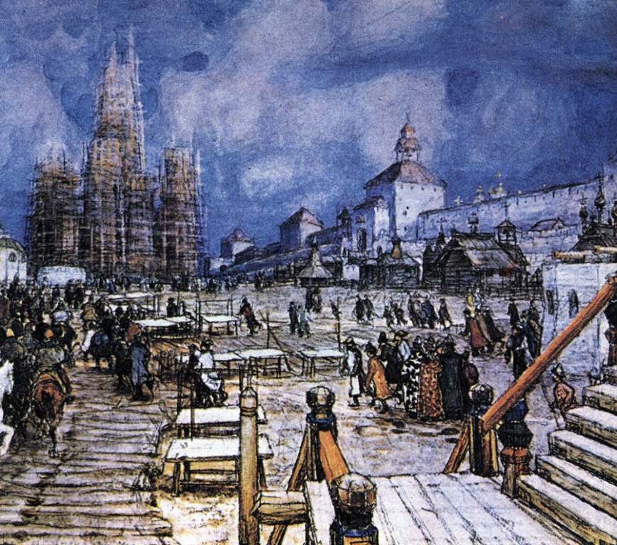 Московский кремль 17 века. Васнецов Расцвет Кремля Всехсвятский мост.