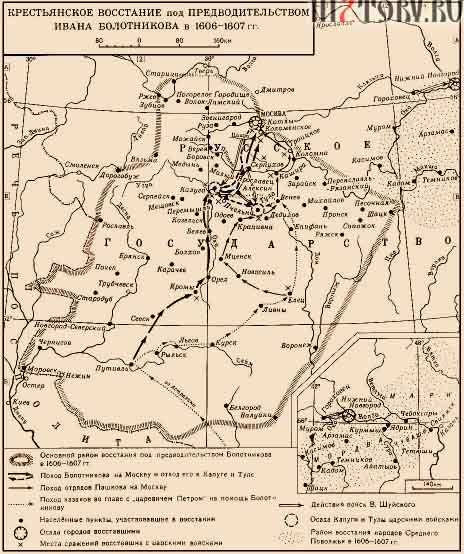 Восстание под предводительством болотникова карта