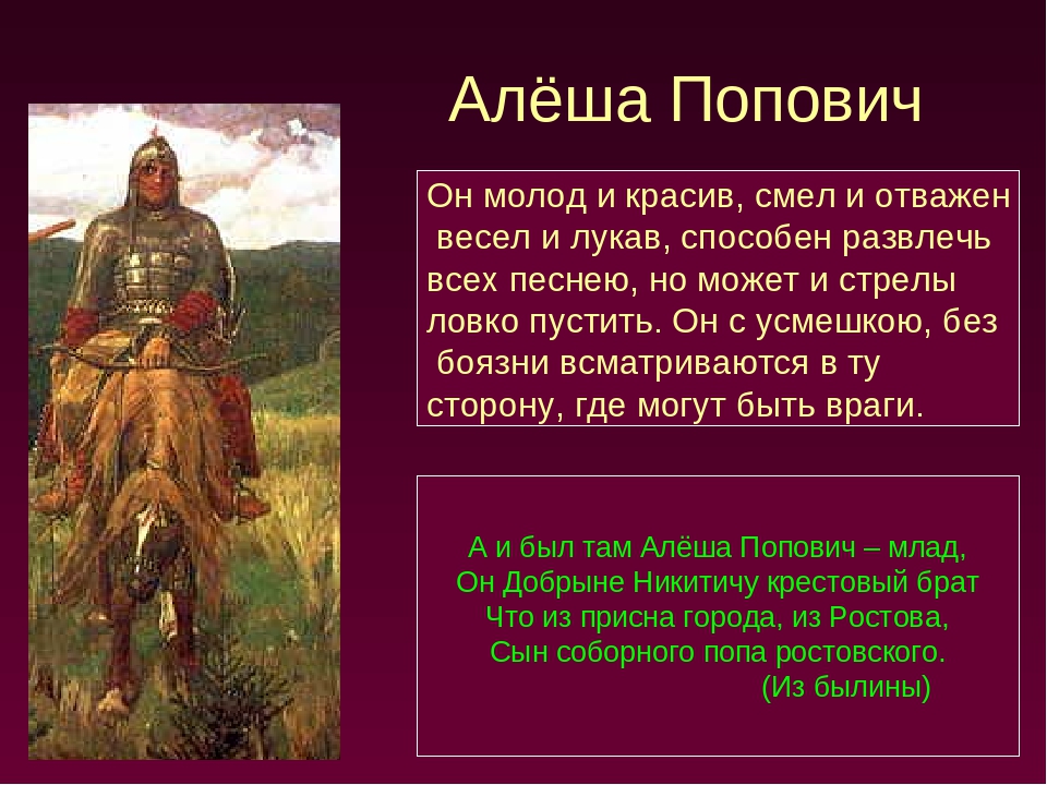 Характеристика про героя. Алеша Попович на картине Васнецова богатыри. Алеша Попович годы жизни. Алёша Попович и Добрыня Никитич сообщение 4. Васнецов три богатыря описание Алеши.