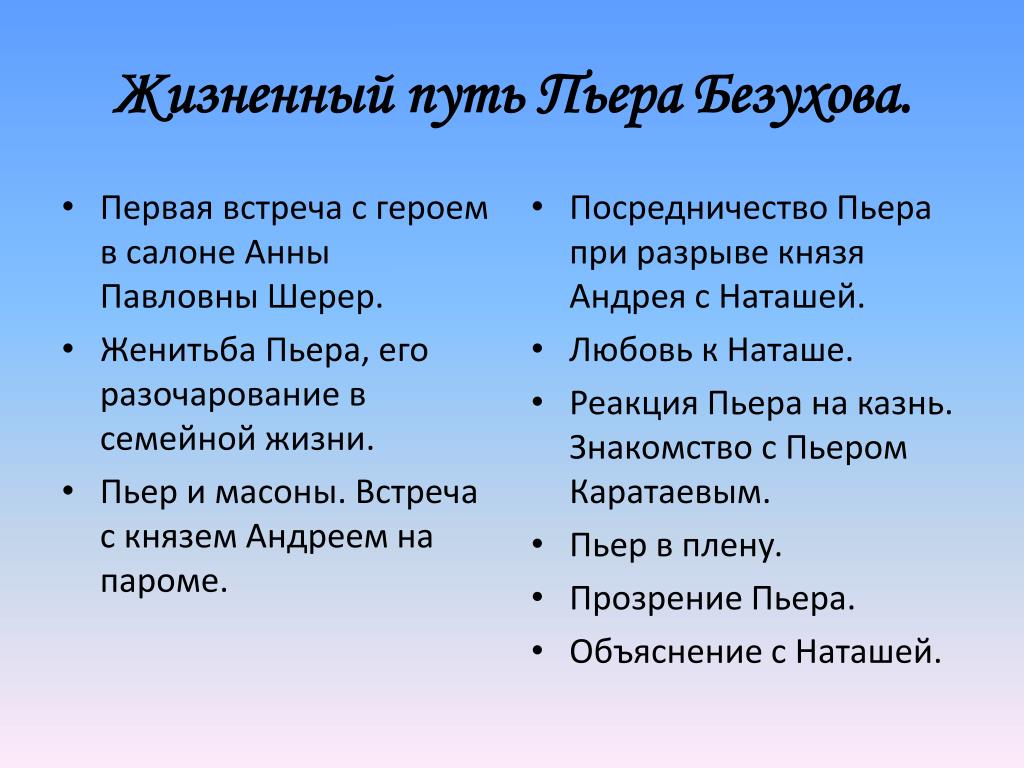 Путь исканий андрея болконского в романе война и мир план