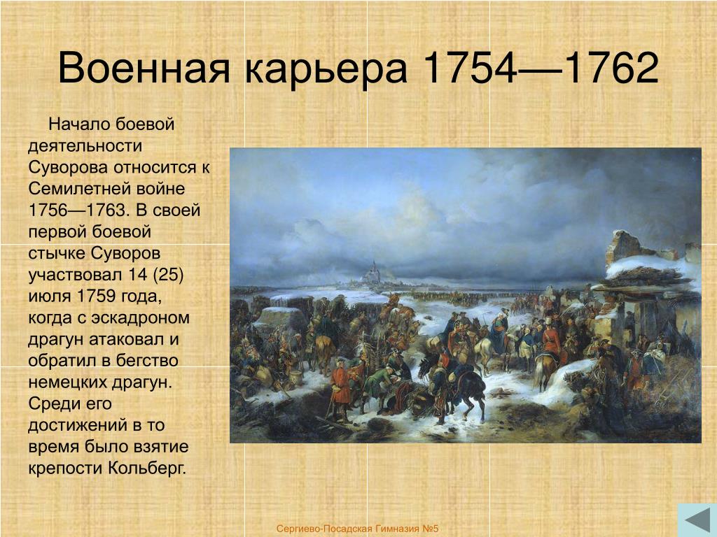 В каких сражениях семилетней войны участвовал суворов контурная карта