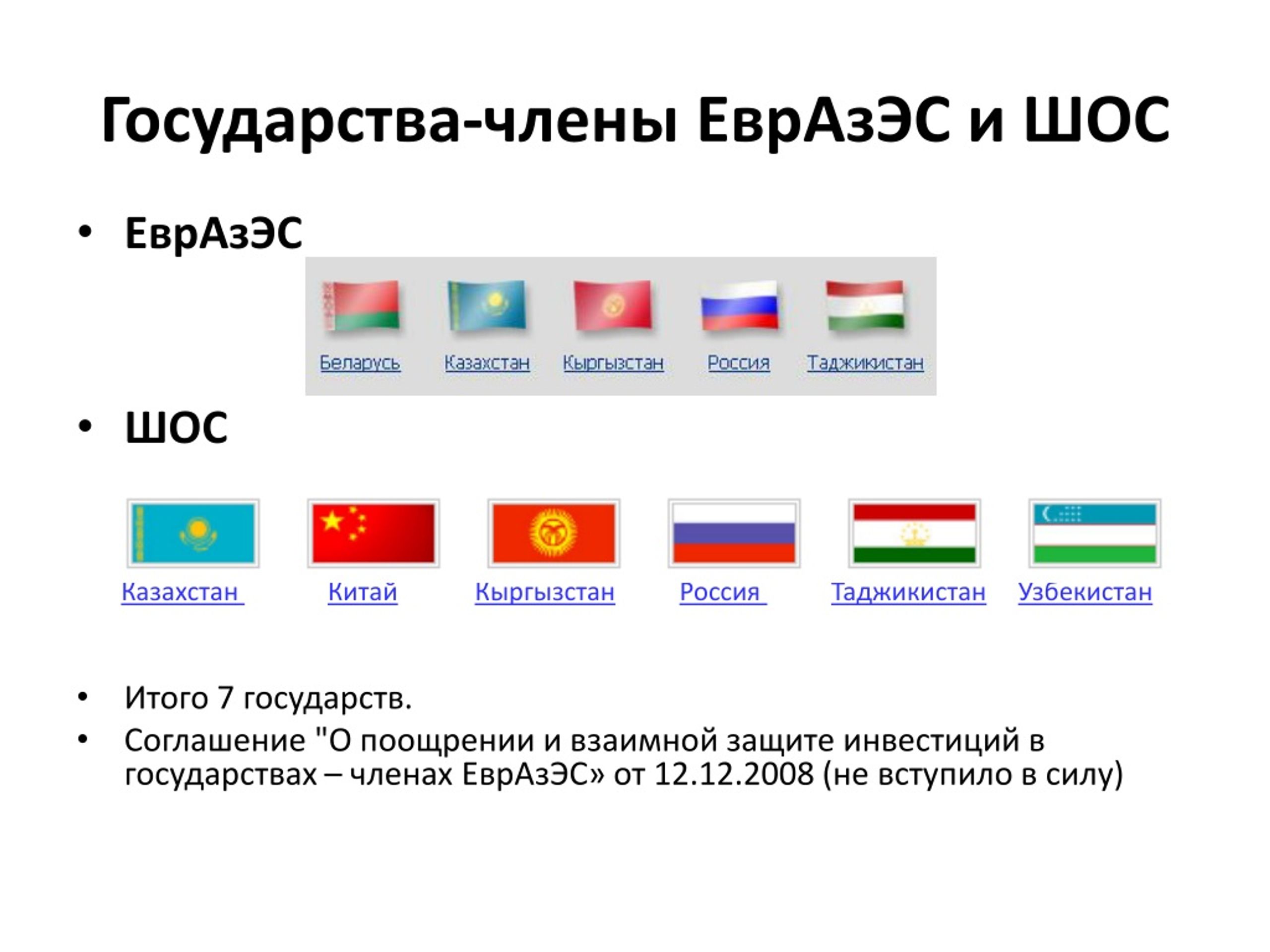 Союзные государства в мире. Страны входящие в Евразийский экономическое сообщество.