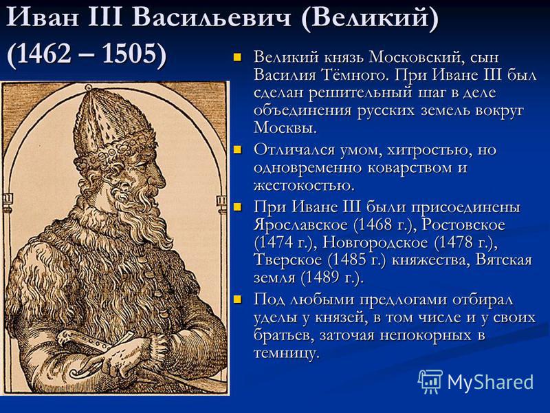 Каким образом московские князья расширяли свои. 1462-1505 – Княжение Ивана III.