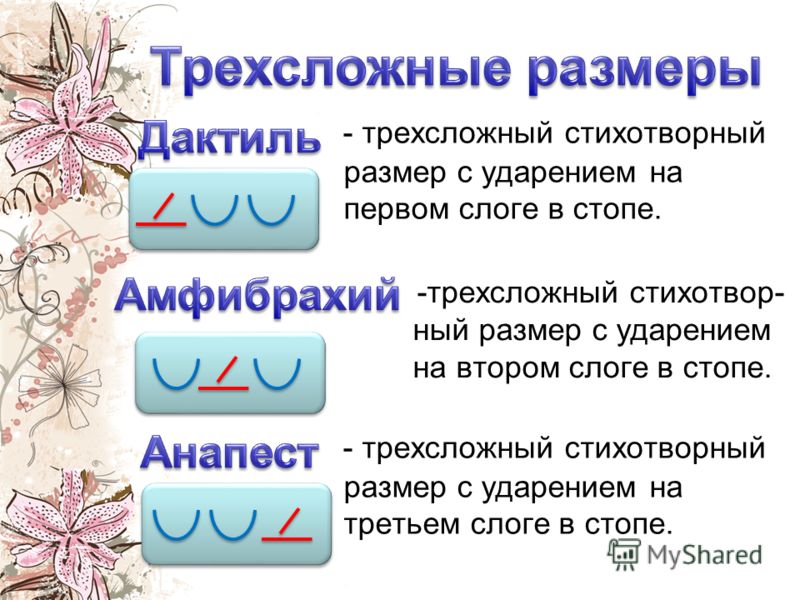 Нарисуйте схемы позволяющие определить каждый из стихотворных размеров ямб хорей