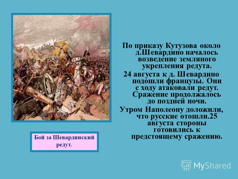 Бой за шевардинский редут 1812 карта