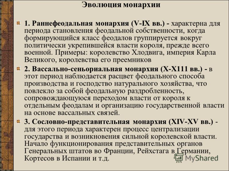 Заполните схему раннефеодальная монархия сословно представительная монархия