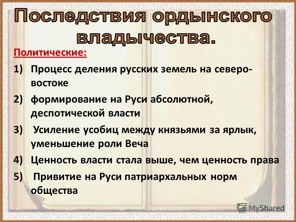 План последствия ордынского владычества история 6 класс