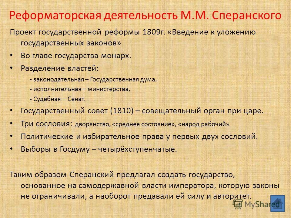 Проект государственных преобразований сперанского