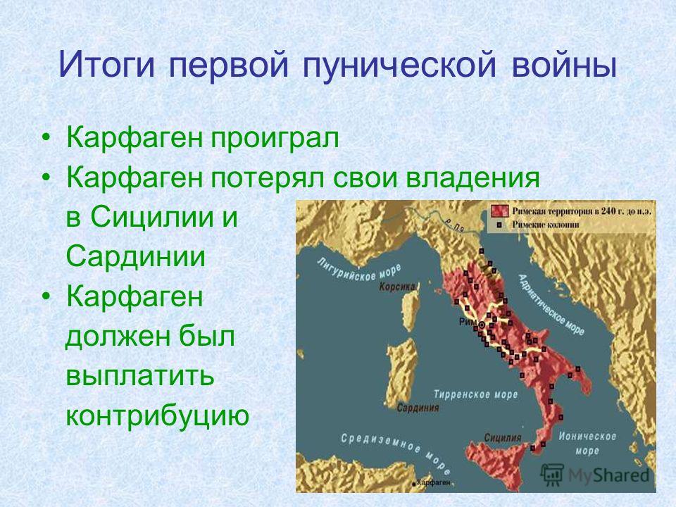 Карфаген история 5 класс кратко. Итоги войны Рима с Карфагеном 5 класс. Итоги 1 Пунической войны.