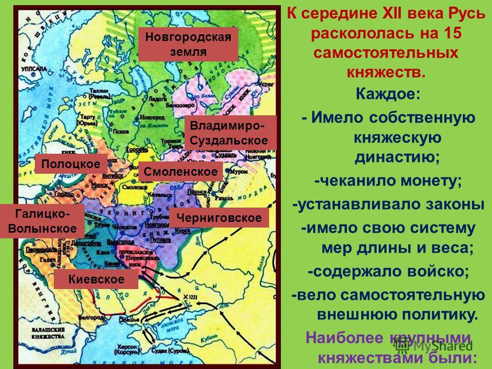 Период распада древнерусского государства. Образование самостоятельных княжеств на территории Киевской Руси. Раздробленность древнерусского государства княжества. Феодальная раздробленность Руси в 12-начале 13.