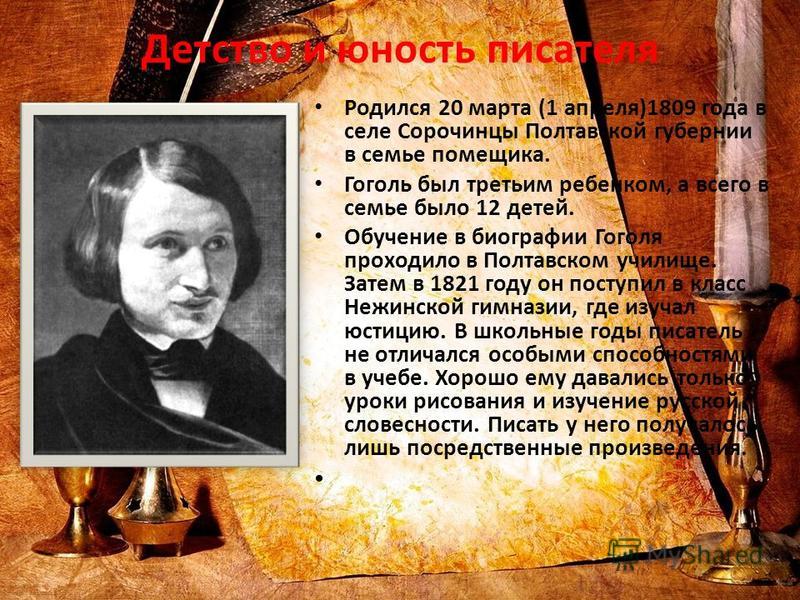 Детство и юность гоголя. Гоголь в юности. Детство Николая Васильевича Гоголя кратко о главном.