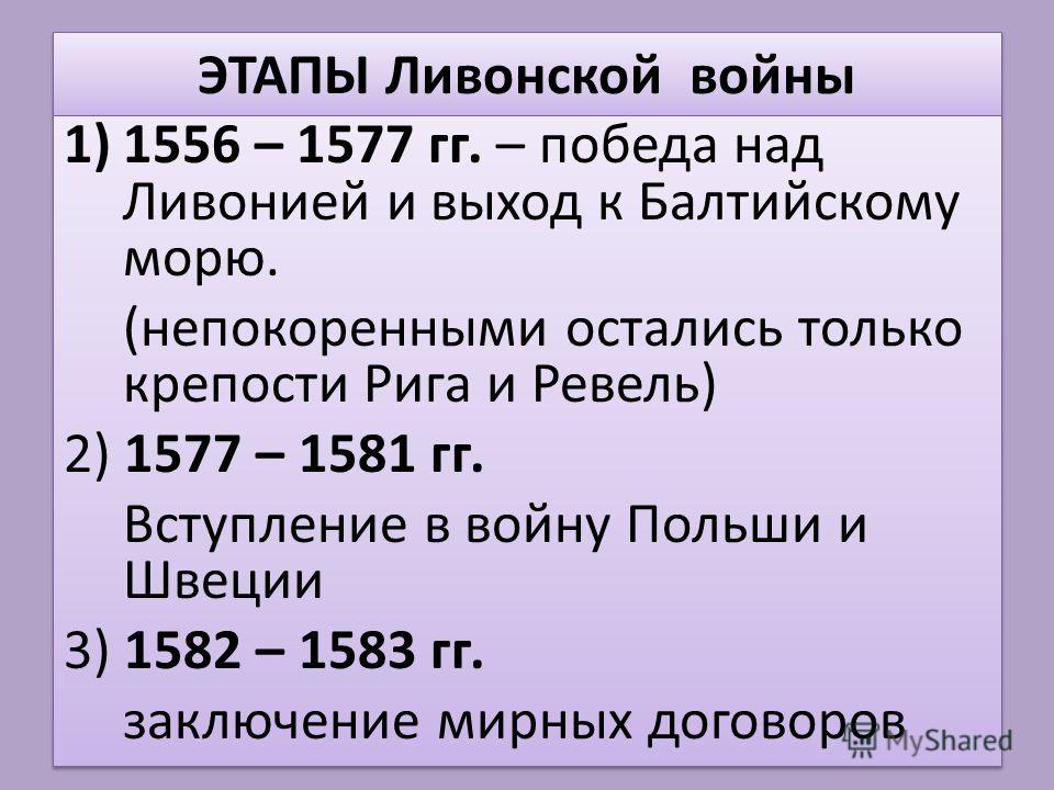 Представьте характеристику ливонской войны по плану 7 класс