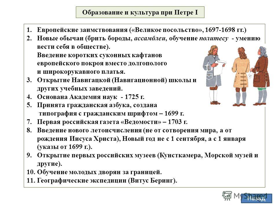 Изменения в жизни горожан при петре. Основные изменения в культуре при Петре 1. Изменения в культуре в эпоху Петра 1. Основное изменение в культуре при Петре 1.