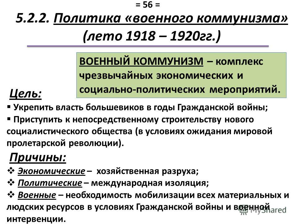 Политика военного коммунизма в годы гражданской войны презентация