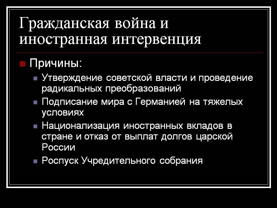 Гражданская война и интервенция презентация