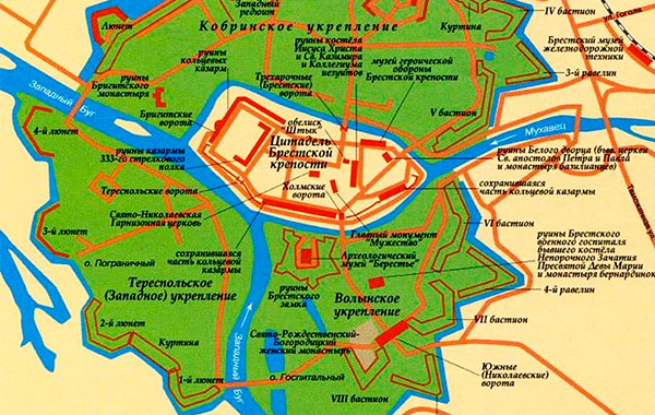 Схема брестской крепости в 1941