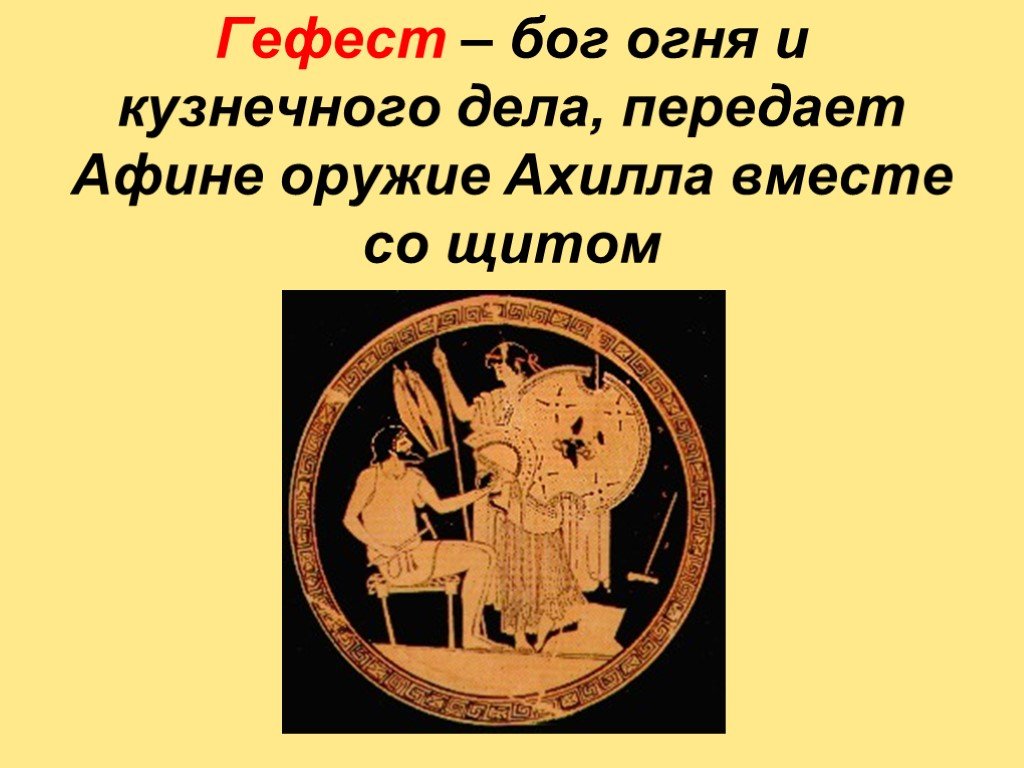 Что изобразил бог огня и кузнечного ремесла гефест на щите план