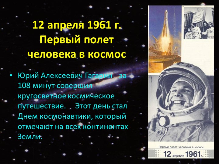 Презентация полет человека в космос. 1961 Первый полет человека в космос. Гагарин 12 апреля 1961. Полет Гагарина в космос 12 апреля 1961. 1961 Первый полёт Гагарина.
