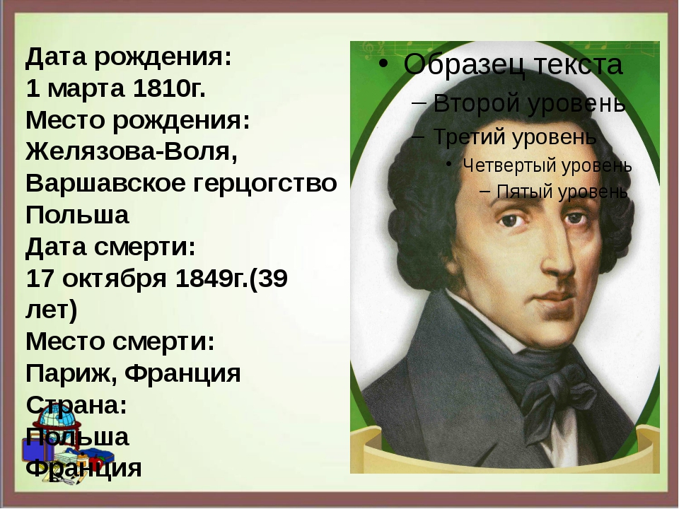 Презентация о шопене 6 класс