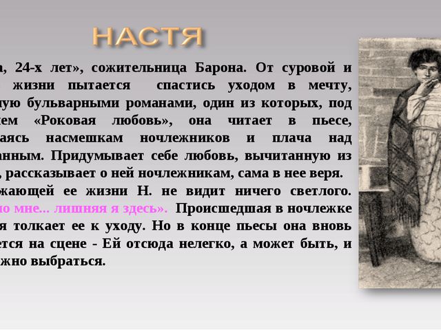 Расскажите историю жизни каждого ночлежника до того как они оказались на дне составьте план ответа