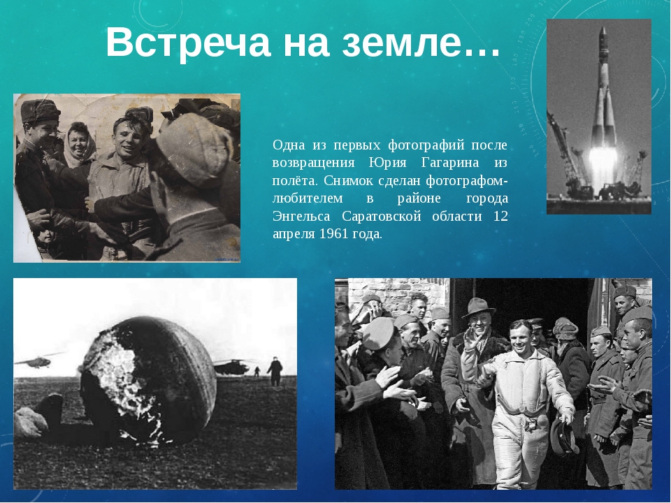 Какую награду гагарин получил сразу после приземления. Приземление Юрия Гагарина после первого полета в космос. Первый полет человека в космос (ю.а. Гагарин) 12 апреля 1961 года.