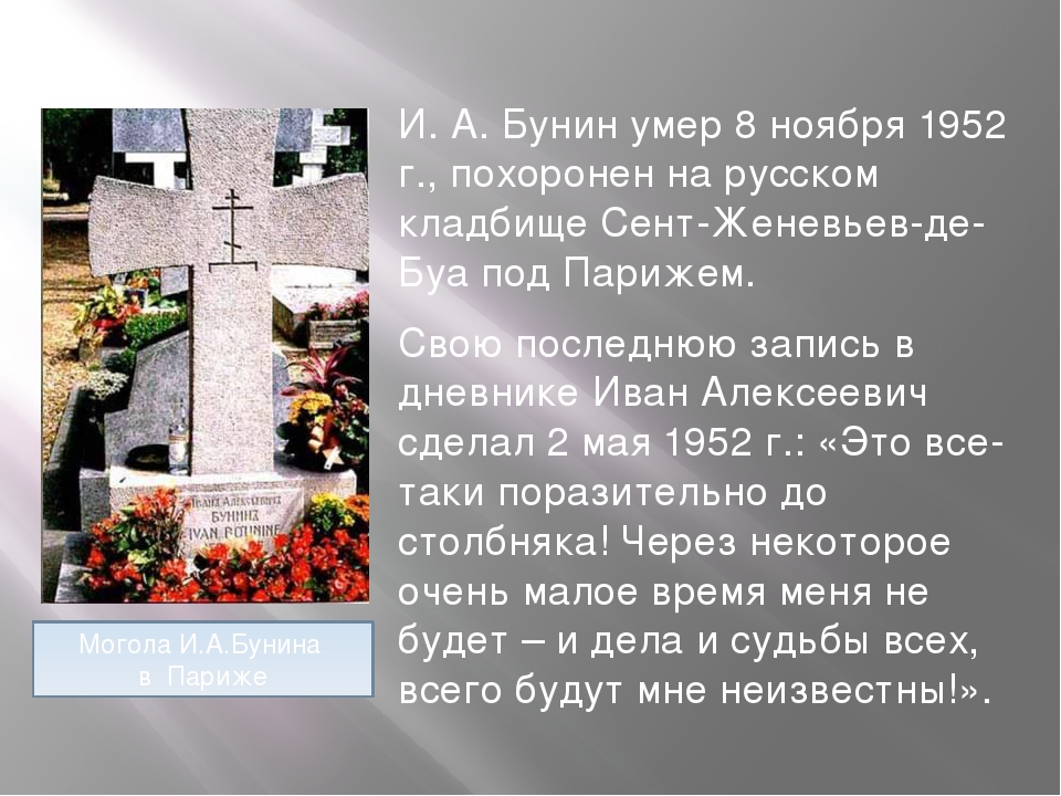 В каком году умер мама. Смерть Ивана Алексеевича Бунина. Бунин смерть биография.