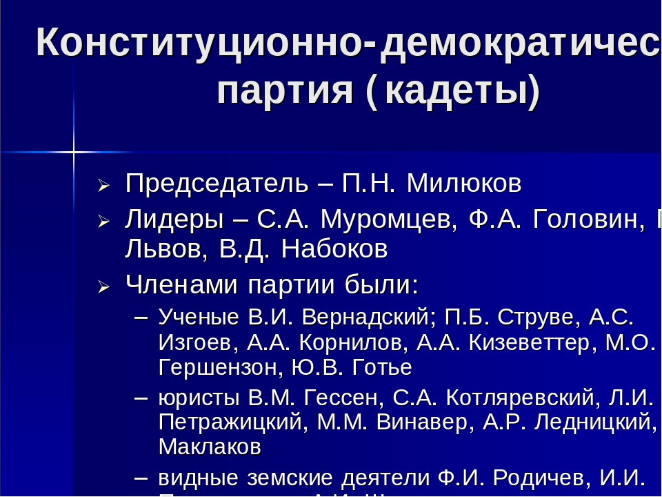 Конституционно демократическая партия кадеты лидер. Лидеры кадетов 1905. Партия кадетов 1905-1917 Лидеры. Кадеты партия 1905. Конституционно-Демократическая партия.