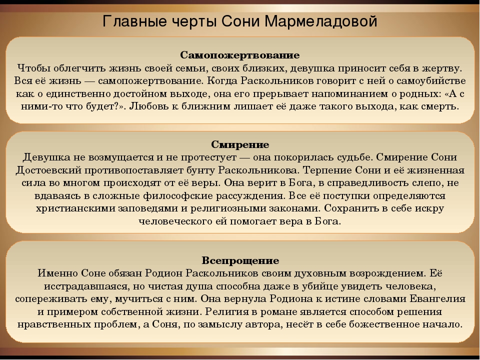 Сделайте вывод о причине бедственного положения мармеладовых. Главные черты сони Мармеладовой. Основная черта сони Мармеладовой. Основная черта характера сони Мармеладовой преступление и наказание.