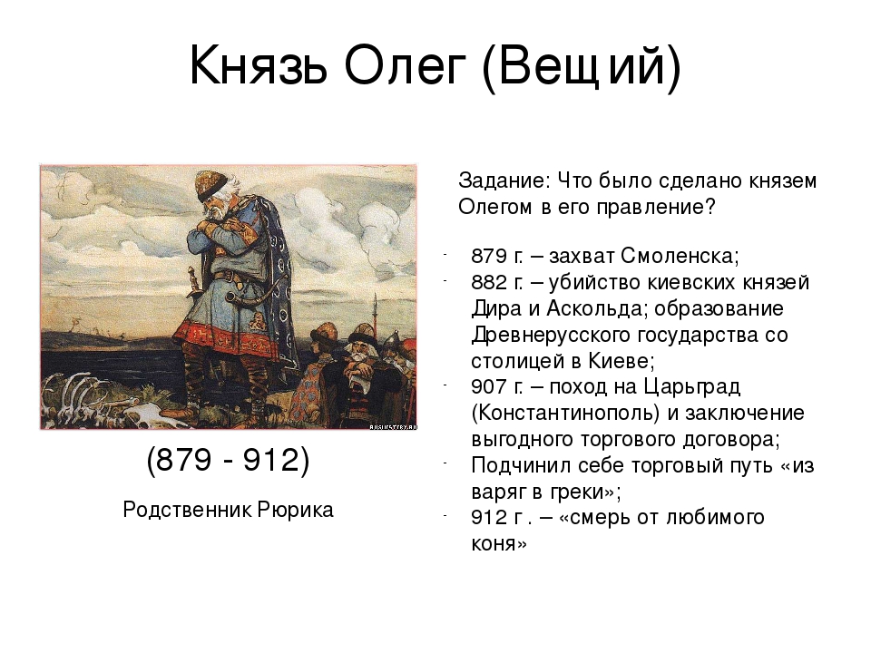 882 год какой князь. Годы правления князя Олега на Руси.
