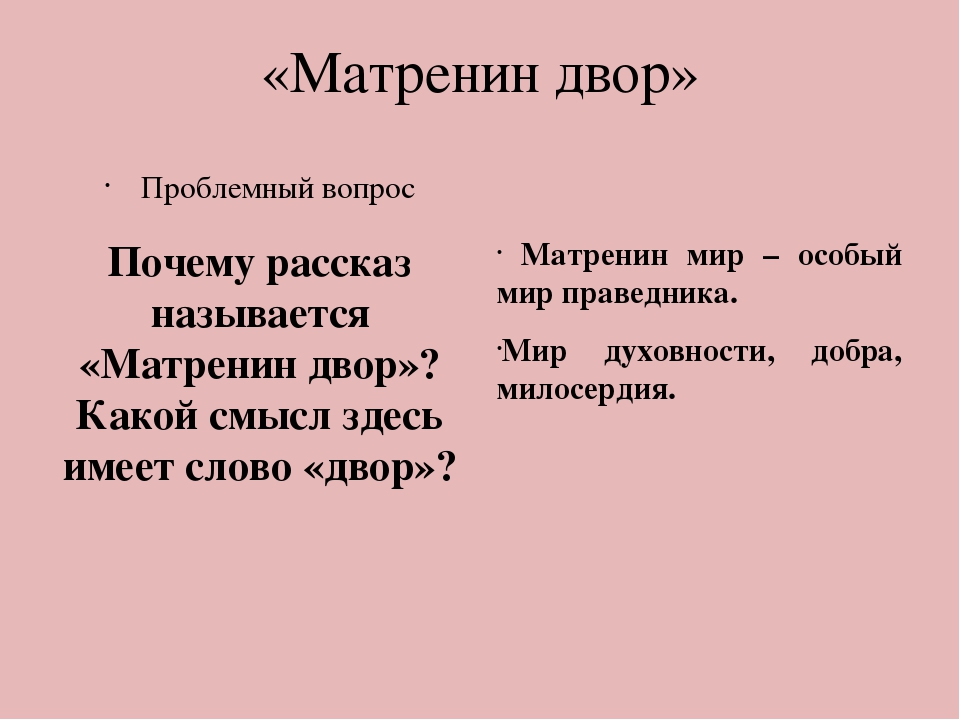 План рассказа матренин двор по главам