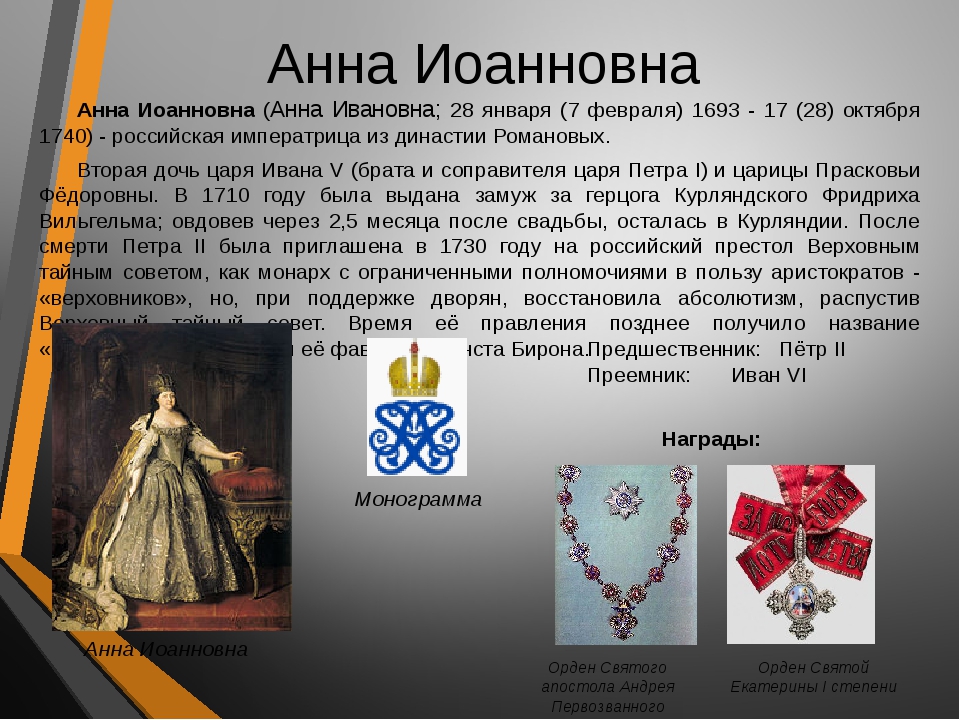 Дела анны иоанновны. Правление Анны Ивановны 1730-1740.