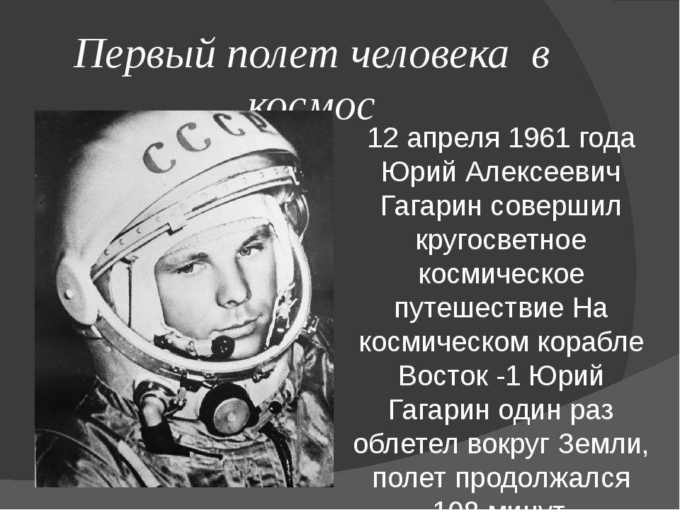 Первый полет сколько минут. 1961 Первый полет человека в космос.