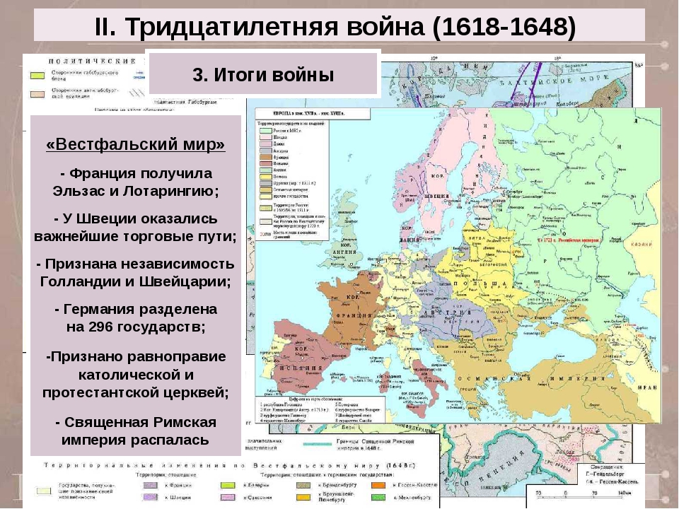 Европа по вестфальскому миру 1648 г контурная карта