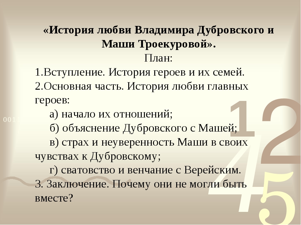 Дубровский цитатный план 17 главы