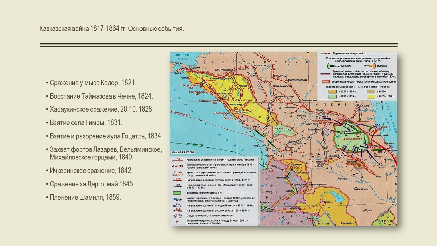 Кавказская война контурная карта