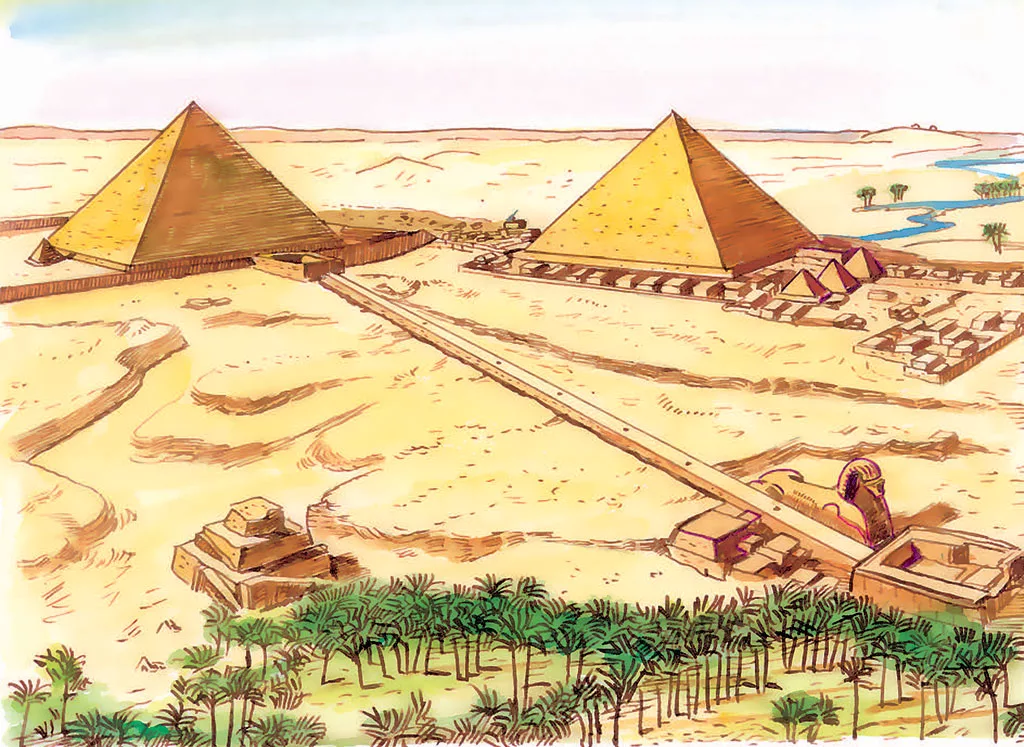 Построенный в древности. Пирамида Хуфу древний Египет. Древний Египет пирамида Хеопса рисунок. Строительство пирамиды Хеопса в древнем Египте. Древний Египет пирамиды Хеопса в древности.